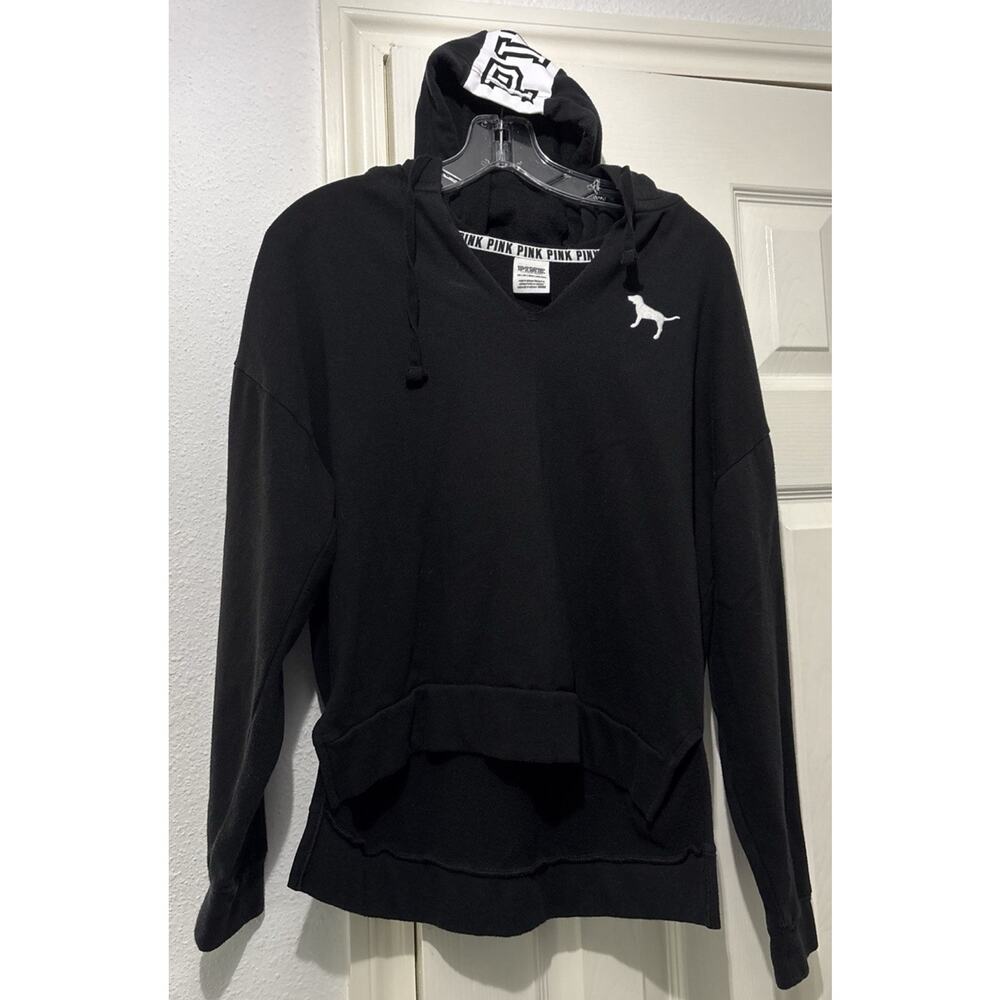 Victorias Secret PINK NATION Black Hoodie Sweatshirt Sportswear Size XS